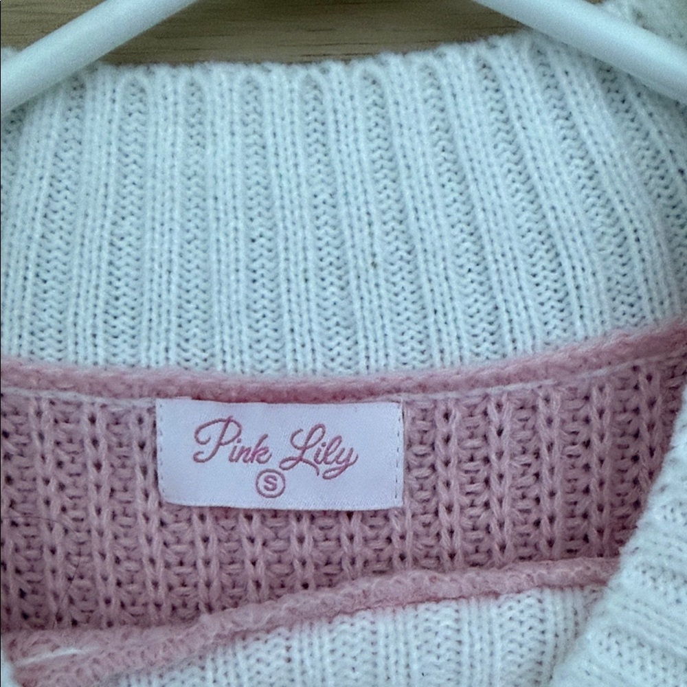 Pink Lily Pink and White Heart Crew Neck Sweater - Picture 2 of 2